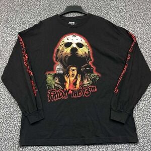 Friday the 13th Shirt Men Large Black Horror Long Sleeve Crew Neck Cotton L